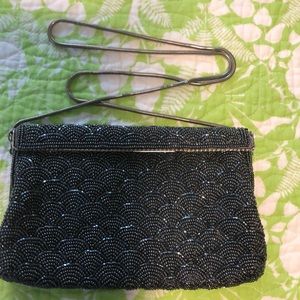 Gorgeous vintage Evening Beaded  Bag  liquid silver strap